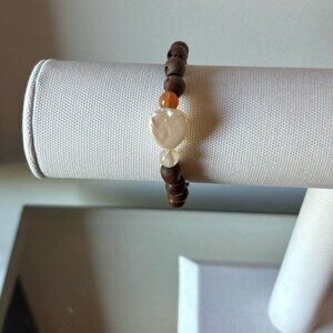 Brown Skull Bead Bracelet with Orange & White Accents💀🧡🤍 Stretchy Fit